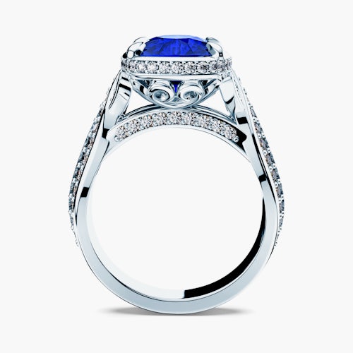 Pierścionek SAVICKI: białe złoto, niebieski szafir, diamenty